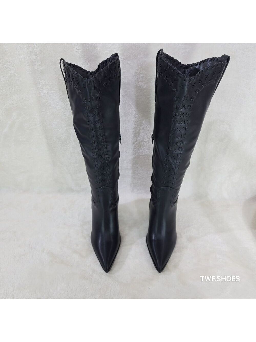 Weaver Black Matte Western Knee High Cowgirl Boots Weave Design - Picture 6 of 8
